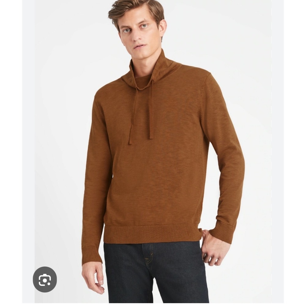 Banana Republic Mens Organic Cotton Funnel Neck Pullover Sweater‎ L Blue Heather